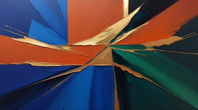 Bold Abstract Painting with Gold Accents &ndash; Modern Colorful Wall Art in Blue, Orange, and Green