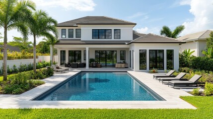 Fototapeta premium Modern home with a stunning pool and patio