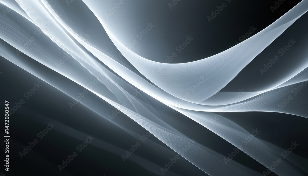 Poster abstract wavy lines on black background with flowing white curves light and shadow gradients for mod