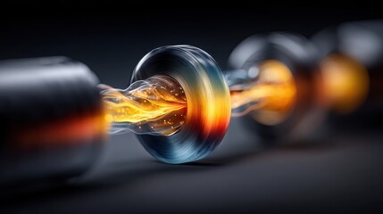 Abstract Energy Flow Glowing Stream Through Metallic Rings