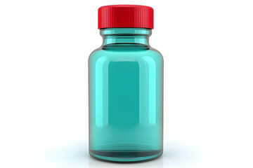 Teal glass medicine bottle with red cap