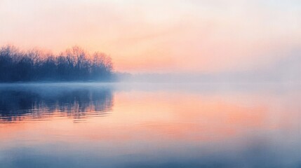 Fototapeta premium Serene sunrise over a misty river landscape.