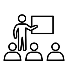 Flat Black Presentation Icon on Transparent Background – Speaker and Audience Concept in Business Setting