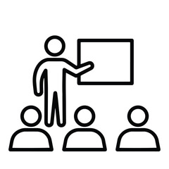 Flat Black Presentation Icon – Speaker and Audience Concept in Business Setting