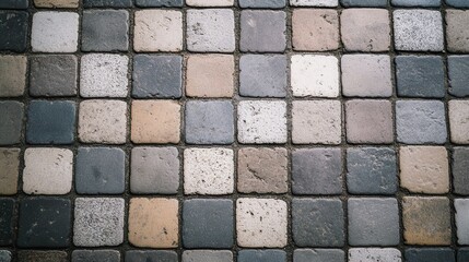Textured Square Tiles on Outdoor Paved Surface in Neutral Colors