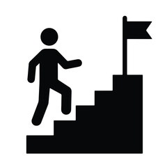 Flat Black Career Path Icon – Growth, Steps, and Progress Toward Professional Success