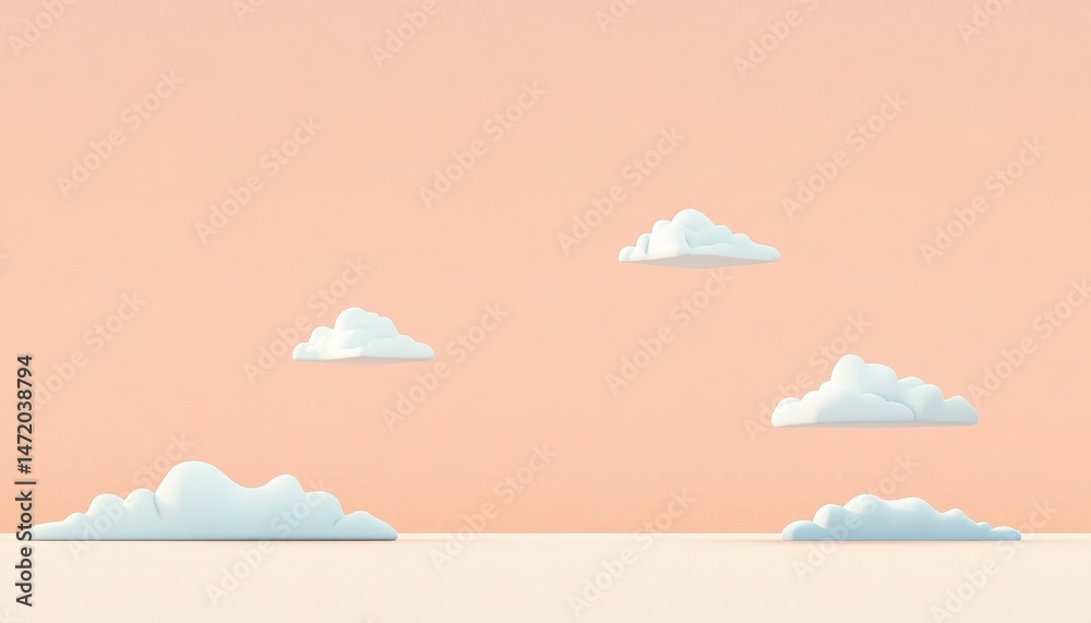 Aufkleber pixel art sky with soft clouds on peach background peaceful minimalist landscape with simple geometr