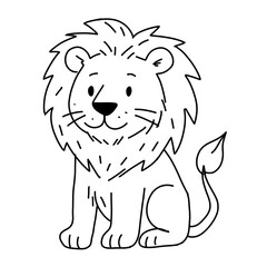 Lion  wild animal illustration. Black and white outline Lion coloring book or page for children