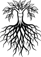 Tree Roots Silhouette on White Background