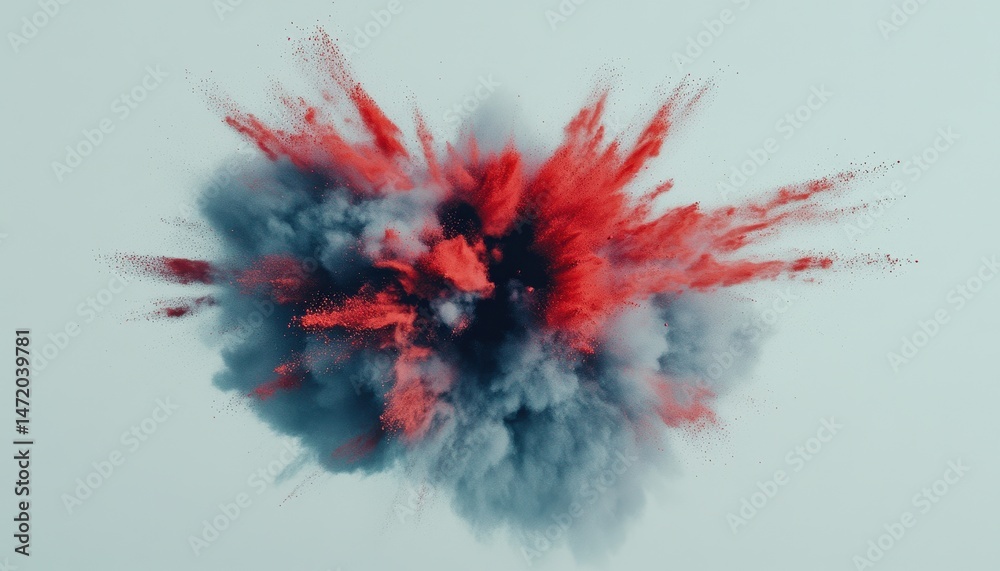 Aufkleber Red and Blue Powder Explosion in Mid Air Against a Light Background Creating a Dynamic Visual Effect with Vibrant Colors and a Sense of Energy