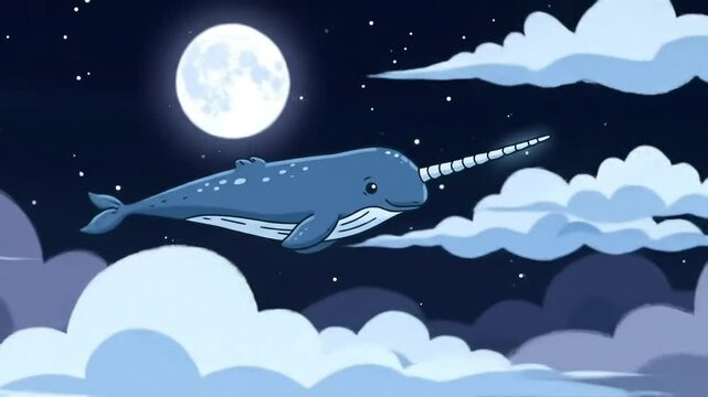 A Cute Blue Narwhal in the Sky