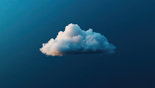 Single Fluffy White Cloud Floating in Deep Blue Sky Abstract Weather Concept Digital Art Minimalist Isolated Cloudscape Background
