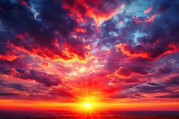 Fototapeta premium Vibrant sunset sky filled with colorful clouds