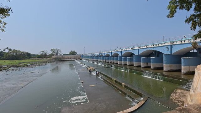 Kallanai also called Grand Anicut, it is an ancient dam built by Karikala of Chola dynasty in 150 CE. It was built across the Kaveri river flowing from Tiruchirapalli to Thanjavur district, Tamil Nadu
