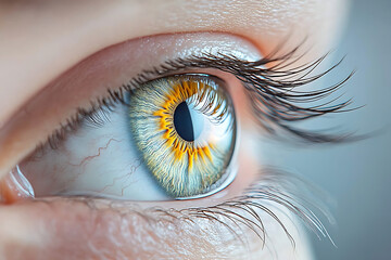 Closeup human eye with green iris.