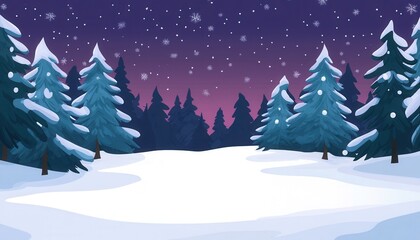 Obraz premium Snowy Pixel Art Winter Landscape with Pine Trees and Falling Snow Under a Dark Purple Sky Pixelated Scene with Retro Style Design