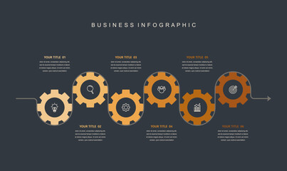infographic elements template, business concept with 6 steps, workflow layout, icons, diagram, report, web design. Creative, vector, illustration.