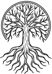 Hand Drawn Tree Roots Icon on White Background