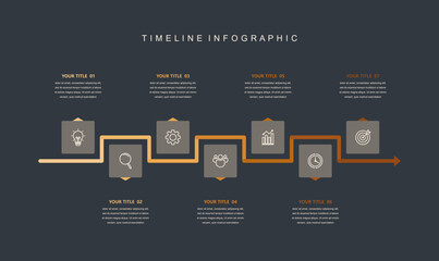 Business road map timeline infographic concept. with icons and 7 options, Corporate milestones graphic elements. workflow layout, diagram, report, web design. Creative, vector