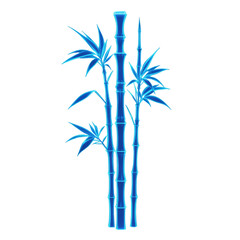 Obraz premium Neon bamboo plant, blue glowing stalks, tropical leaves, vibrant light effect, on transparency background