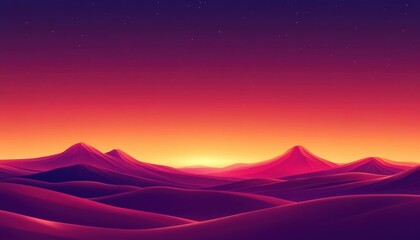 Naklejka premium Vibrant Pixelated Landscape of Desert Dunes at Sunset with Mountains and Starry Sky with Purple and Orange Gradient