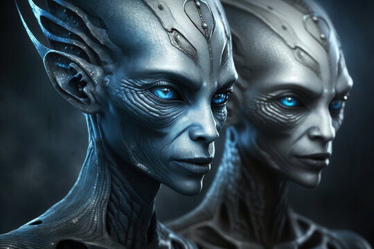 Extraterrestrials aliens with bright blue eyes 