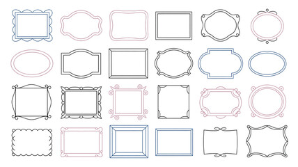 A collection of 20 decorative frame designs arranged in a 4x5 grid on a white background.