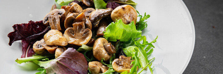 Mushrooms pickled champignon salad snack fresh delicious gourmet food background on the table rustic food top view copy space keto and paleo diet vegetarian and vegan food