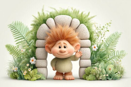 A 2D illustration of a stone bridge with a friendly troll waving beneath it