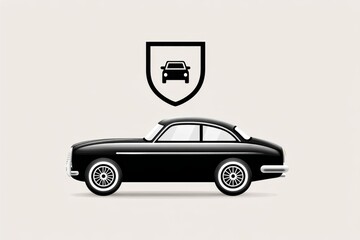 A clean layout featuring a car icon under a curved shield line on a neutral background