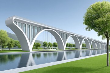 Obraz premium A conceptual layout showing a single beam crossing over a calm river using soft gradients