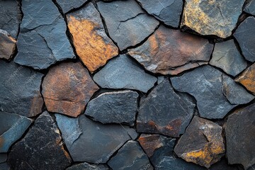 Obraz premium Stone cladding background, dark grey and brown colors, irregular shapes. Use as a backdrop for designs that need a natural, textured aesthetic.