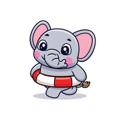 Basic RGBCute Cartoon Elephant Running Using Tire Float Illustration Icon Vector, Animals Holidays, Cartoon Style Flat