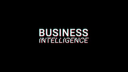 business intelligence glitch abstract text digital 3D cinematic title on black white background. glitch effect word video animation