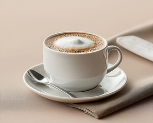Creamy Cappuccino with Beige Background.