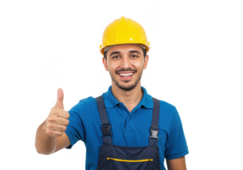 Worker with thumb up isolated on transparent background