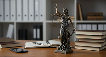 Fototapeta premium Justice: Law, Truth & Balance - Statue of Lady Justice, Books & Legal Office - Justice System, Lawyers, Law Firms, Judgement and Legal Advice