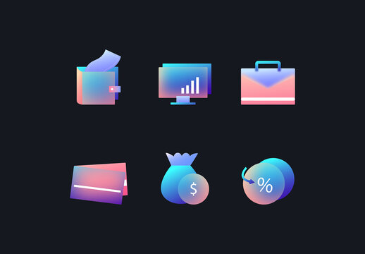 Colorful Finance Savings Budget Money Icon Design Set