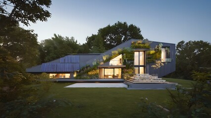 Obraz premium modern wood house with plants