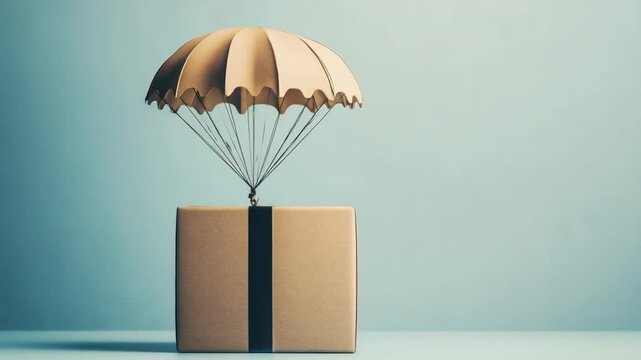 Safe Package Delivery: A Minimalist Cardboard Box with Parachute