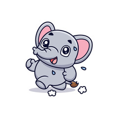 Cute Cartoon Elephant Running Healthy Illustration Icon Vector, Animals Sports, Cartoon Style Flat