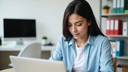 a young woman working at a desk