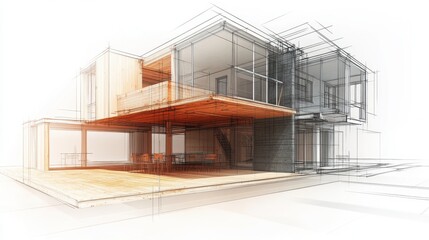 Fototapeta premium Modern building structure concept showing curtain wall facade, support beams, and open floor plan