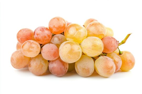 Cluster of fresh pink grapes on solid white background. AI image