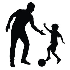 Father and Son Playing Soccer A Silhouette Illustration