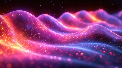 Digital glitch ribbon with vibrant purple-cyan edge lighting and cyber folds, badge, glowing aura, decorative graphic element, symbol of awareness, celebration