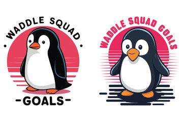 Naklejka premium Waddle Squad Goals Penguin T-Shirt – 2D Flat Vaporwave Aesthetic Cute Penguin Tee