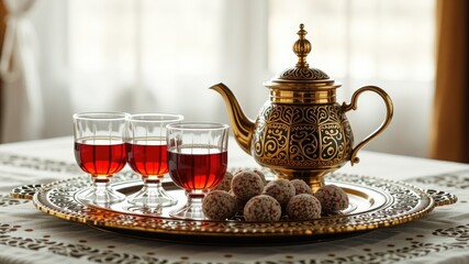 Elegant Turkish Tea Set and Treats on White