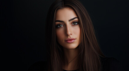 Retrato de uma bela modelo feminina com longos cabelos castanhos, isolada