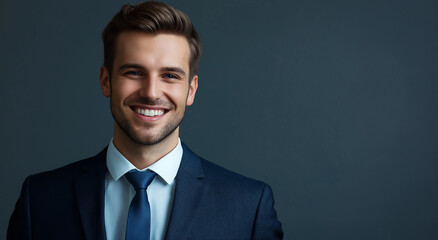 Retrato de um empresário sorridente de terno, foto profissional, isolado